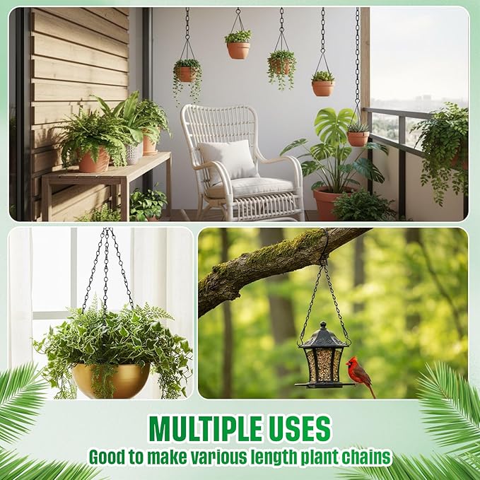 Outus Black 4 Pack Hanging Chain for Bird Feeders, Planters, Lanterns, Wind Chimes, Decorative Ornaments and Birdbaths Basket Extender Chain Outdoor Indoor (23.6 Inch)
