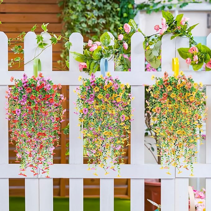 Hoteam 24 Pack Artificial Hanging Flowers Plants for Outdoors 30 Inch UV Resistant Fake Plastic Faux Artificial Plants Bulk for Planter Porch Patio Yard Garden Wedding Wall Indoor