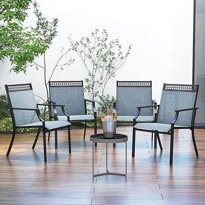 Giantex Patio Chairs Set of 4, Outdoor Chairs with All Weather Fabric, High Backrest, Armrests, Heavy Duty Metal Armchair, Outside Dining Chairs for Porch Lawn Garden Yard Pool