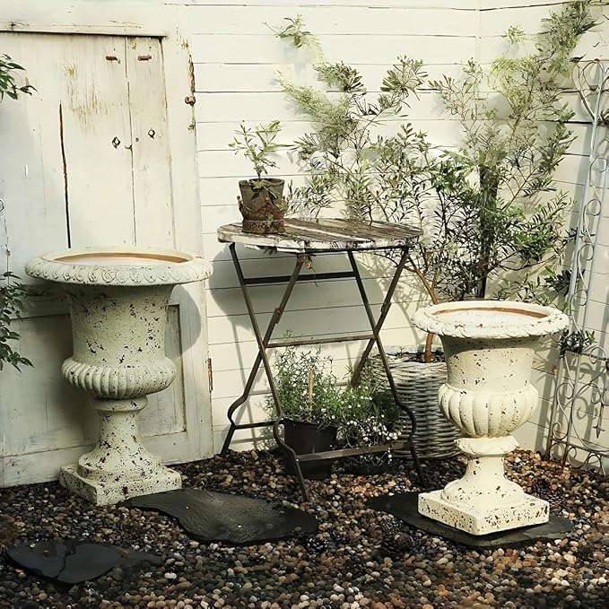 VISIBLE Vintage European Giant Garden Urn Planter, Decorative Cement and Fiber Flower Pot, Make Rust Finished, Wrap Foam Safely Delivered from Local Warehouse (Award Cup, Large)