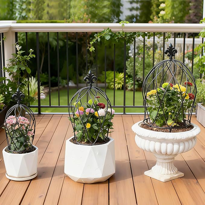 3PCS Metal Obelisk Trellis Set for Climbing Plants - Decorative Garden Stake for Roses, Bougainvillea, Vines & Potted Plants - Large, Medium & Small Sizes for Indoor & Outdoor Use