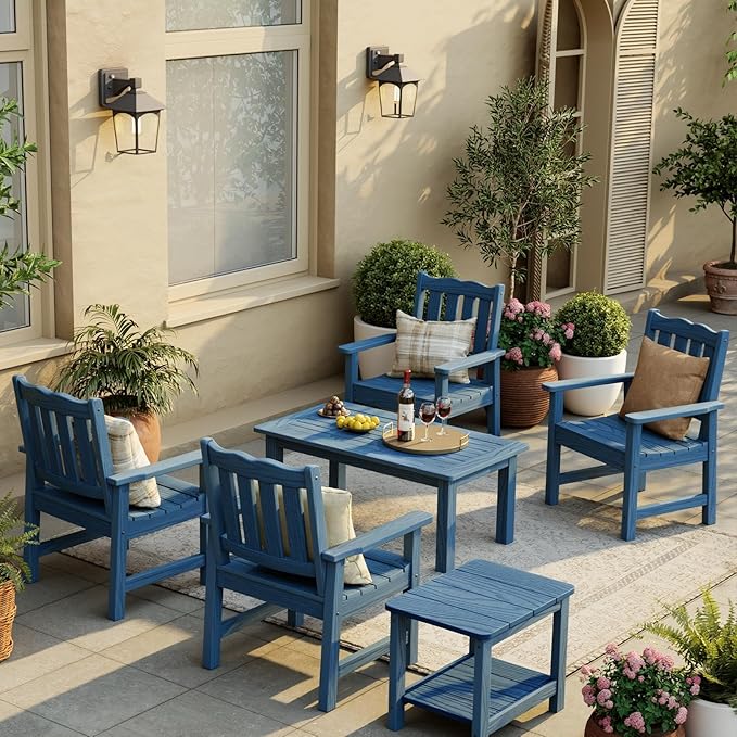 Stoog All-Weather Patio Chairs Set of 2, Heavy Duty Outdoor Chairs with 400 lbs Weight Capacity, Garden Chair for Backyard, Deck, Lawn & Porch, Blue