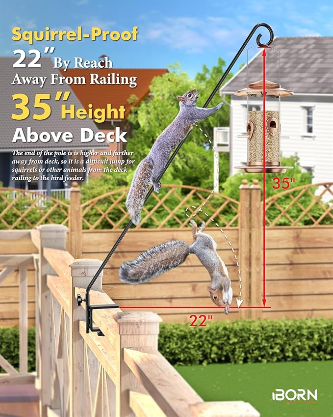 iBorn 40 Inch Deck Hook for Bird Feeder Outdoors Hanging, Hummingbird Feeder Hanger for Deck Railing, Squirrel Proof Shepherd Hook, Rotatable for Refilling, Wrought Iron Solid Wire, Pack of 2, Black