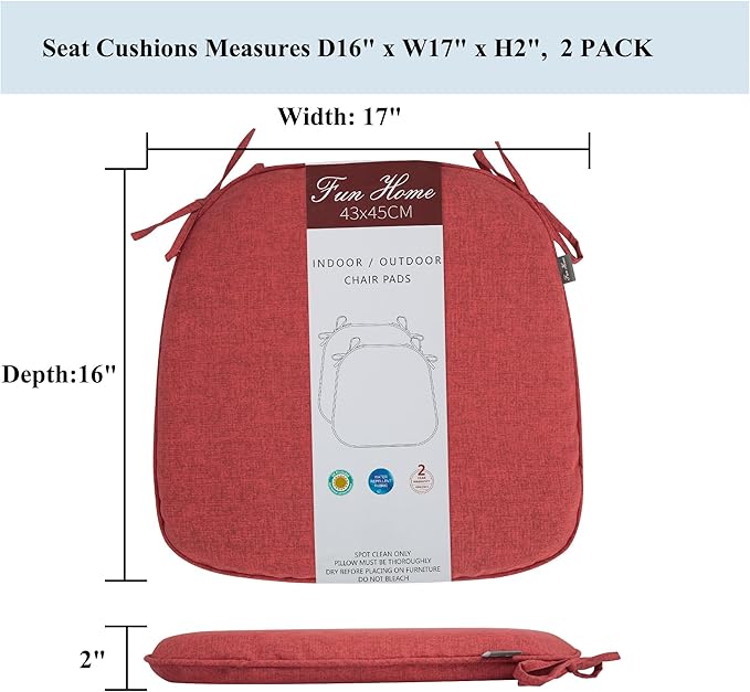 FUNHOME 17"x16"x2" Outdoor Chair Cushions Set of 4, Water Resistant Patio Chair Pads with Ties, Seat Cushions for Home Garden Furniture Decoration-Sangria Red