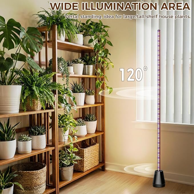 Standing Grow Light with Timer 2PC, 192 LEDs, 65 Inch Full Spectrum Vertical Plant Lamp for Indoor, 3 Light Modes, 5 Level Dimmable Floor Grow Light, Mimic Sunlight for Greenhouse/Garden