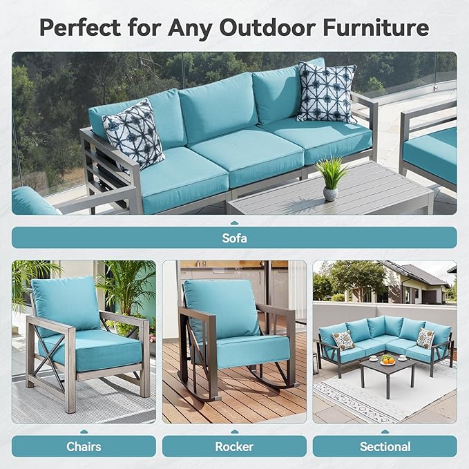 6" Thick Outdoor Cushions 22x24x6, 6-Set Deep Seat Patio Cushions with Removable Cover, Waterproof & Fade Resistant Replacement for Wicker Chair, Loveseat, Sofa - Teal