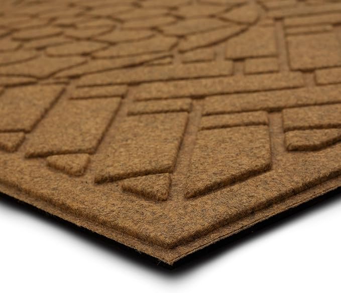 Mohawk Home Entryway Door Mat 2' X 4' All Weather Outdoor Non Slip Recycled Rubber Doormat, Brick Path Impressions Light Brown