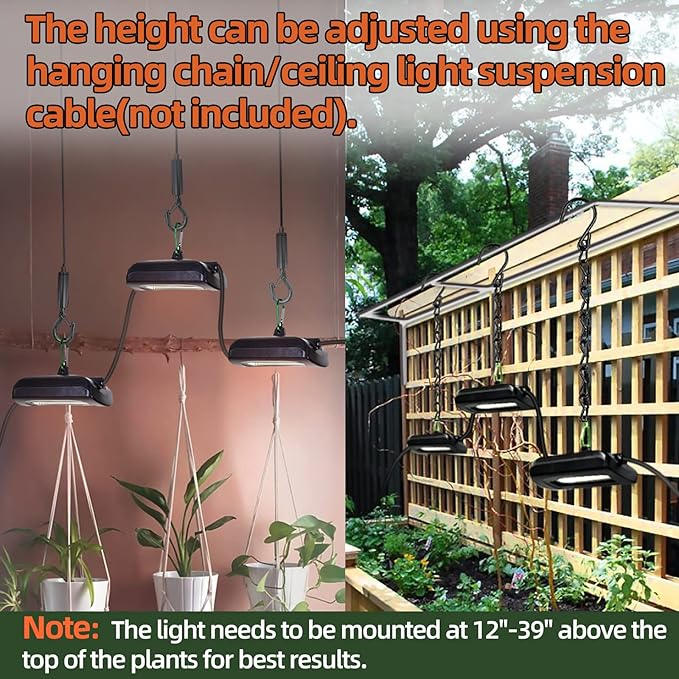 Owleye 12FT Outdoor Grow Lights LED String Plant Light, IP65 Waterproof, Full Spectrum, 120V, ETL Listed, 33.89 umol/s, Linkable Grow Light for Greenhouse & Outdoor Garden & Raised Bed (3-Bulbs)-2 Set