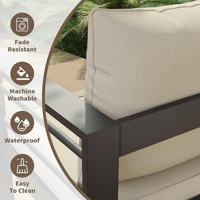 Amopatio Outdoor Chair Cushions 22.5"× 20.3" × 4", Set of 4 with Removable Cover, Waterproof & Fade Resistant seat Cushions for Patio Furniture, Cream