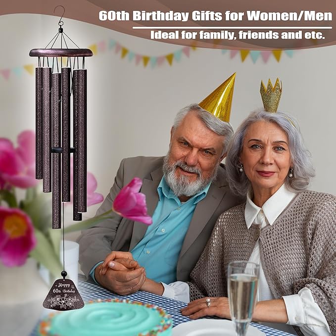 60th Birthday Gifts for Women Men, 60th Birthday Decorations 32” Wind Chimes Outside, 1966/60 Year Old Bday Gift for Women Men