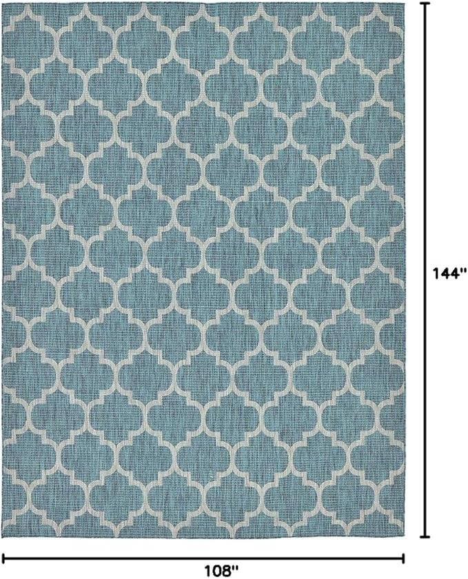 Unique Loom Outdoor Trellis Collection Area Rug (9' x 12' Rectangle, Teal/ Gray)