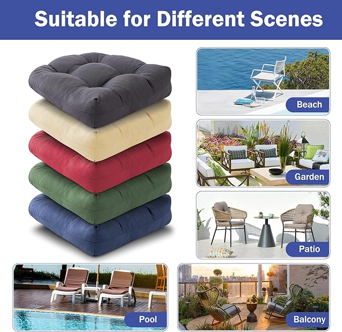 Outdoor Chair Cushions Set of 2, Patio Chair Cushions with Ties, 17x17+4” Tufted Outdoor Seat Cushions, Waterproof Patio Furniture Cushions, Outdoor Dining Chair Pads, Burgundy
