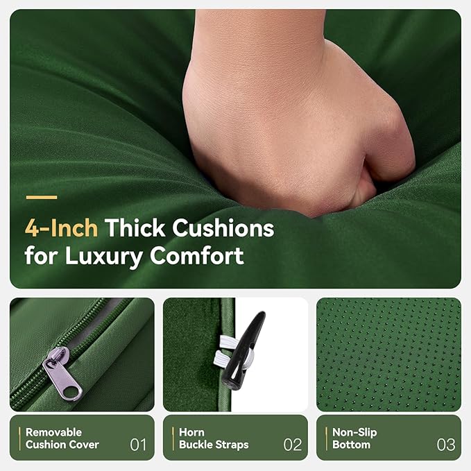 Aoxun Outdoor Replacement Cushions for Patio Furniture, Waterproof Sofa Cushion for 6-Seat Rattan Wicker Sectional Patio Conversation Sets, 14-Piece Cushions Set for L-Shape Couch, Green | Breathable Fabirc, Non-slip Bottom, Removable Cover, Bullhorn B...