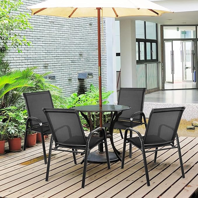 Tangkula 2 Piece Patio Dining Chairs, Outdoor Bistro Chairs W/Curved Armrests, Easy-to-Dry Fabric, Reinforced Steel Frame, Wide & Comfortable Camping Chairs for Garden, Poolside, Backyard (1, Black)