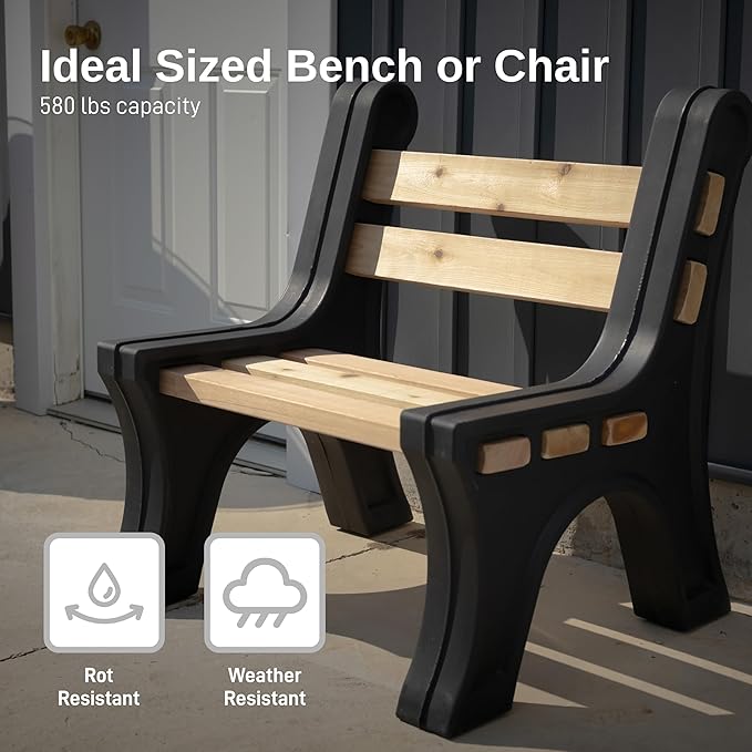 RTS Home Accents Custom Length Lightweight Indoor or Outdoor Bench Ends with Backrest (Wood & Screws Sold Separately), Black
