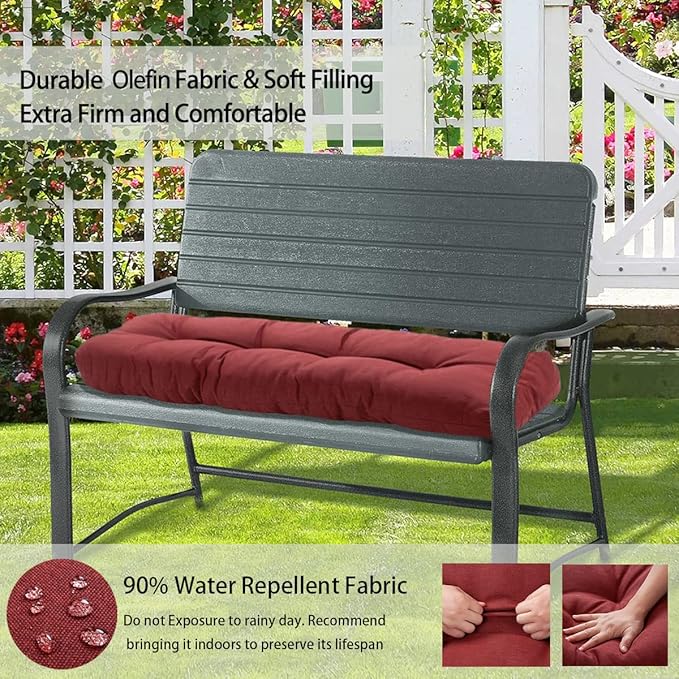FUNHOME Outdoor Bench Cushion 42 x18 inch with Non-Slip Grips,Water Resistant Porch Swing Cushion,Bench Pillow Pads,Tufted Cushions for Patio Garden Furniture,42" Seat Cushions(Dark Red)