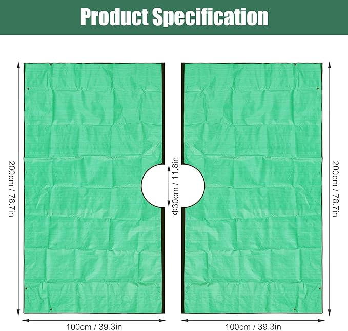 2 Pack Landscape Tarp for Trimming,Garden Tree Pruning Waterproof,Four Corners Has Corner Buckles Can Stand Up Fasten Around Trees and Shrubs,78.7"X78.7" Pruning Tarp with 12 inch Hole