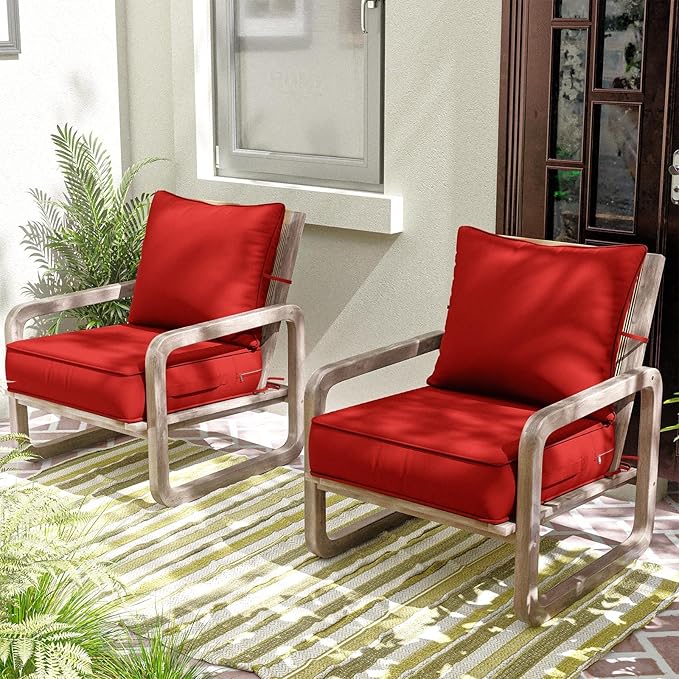 Outdoor Patio Chair Cushions Set 19 L X 19 W X 4 H Inch Waterproof & Fade Resistant Deep Seat and Back Cushions with Removable Covers Outdoor Seat Cushion Set for Chairs and Sofas