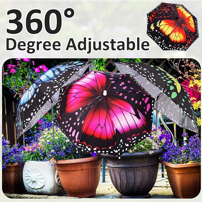 4 Pack Plant Umbrellas for Outdoor Plants, Upgraded Joints-enhanced Wind Resistance, Adjustable Height, Large Garden Umbrella Shade for Potted Plants Bed Flower Pot(Butterfly)