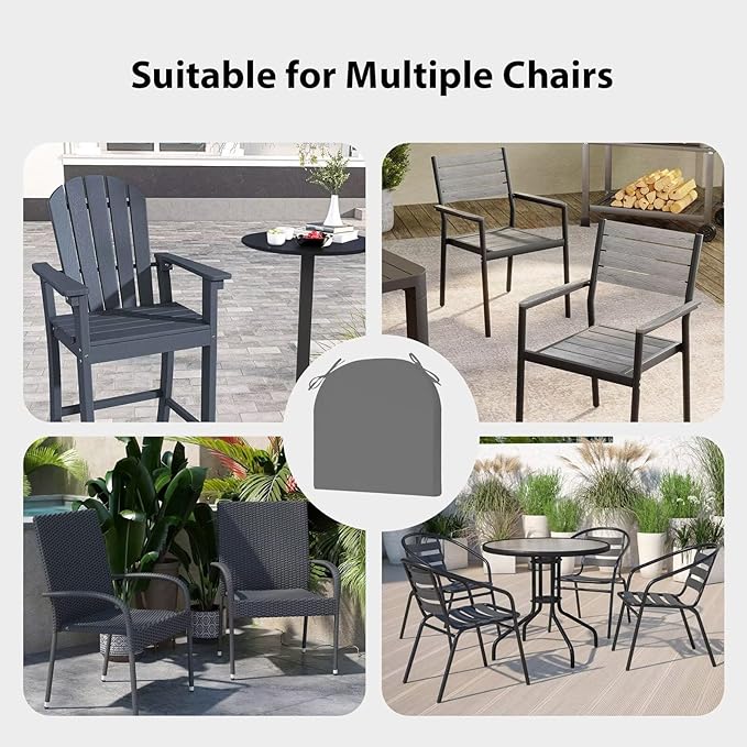 Outdoor Chair Cushion Set of 4, 17 x 16 Inch Patio Chair Cushions for Outdoor Furniture, Water Resistant Outdoor Patio Chair Cushions with Non-Slip Ties(Dark Gray)