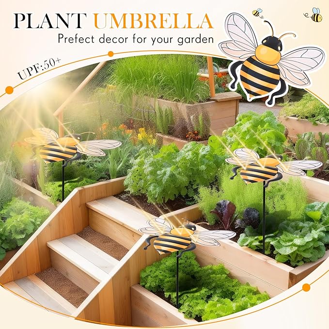 Small Metal Plant Umbrella for Outdoor Bee Garden Decor Umbrella Plants Shade Cover Sunshade Disk Outdoor for Potted Live Decor