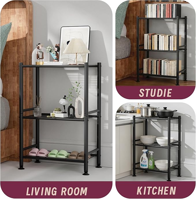 3-Tier Plant Stand Indoor, Metal Outdoor Plant Stands for Patio, Space Saver, Tiered Plant Shelf for Garden Balcony Living Room Bedroom, Black