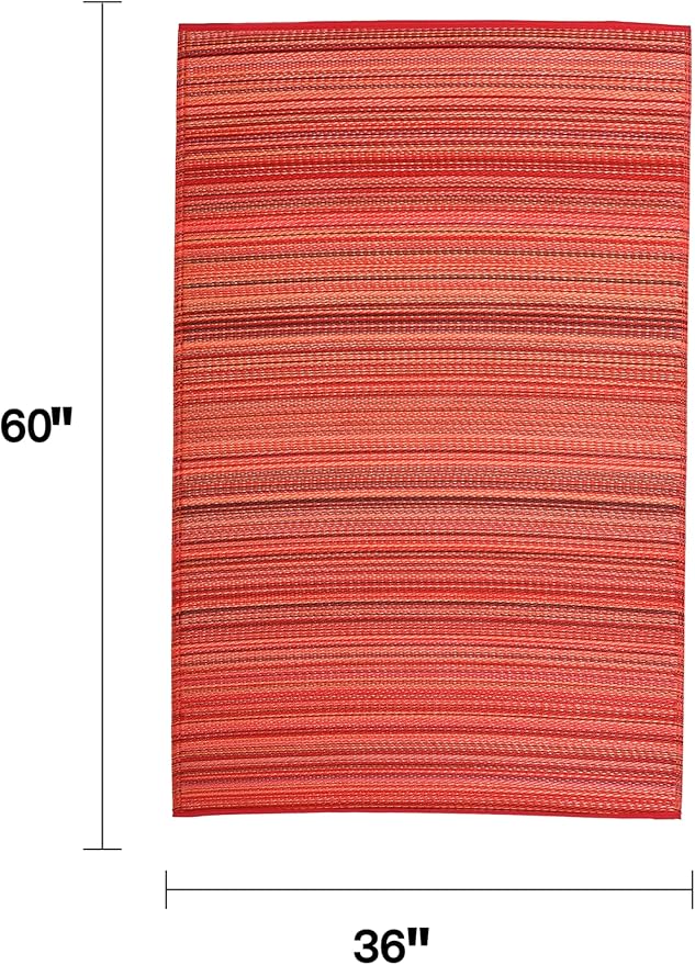 Fab Habitat Outdoor Rug - Waterproof, Fade Resistant, Crease-Free - Premium Recycled Plastic - Striped - Porch, Deck, Balcony, Mudroom, Laundry Room, Patio - Cancun - Sunset - 3 x 5 ft