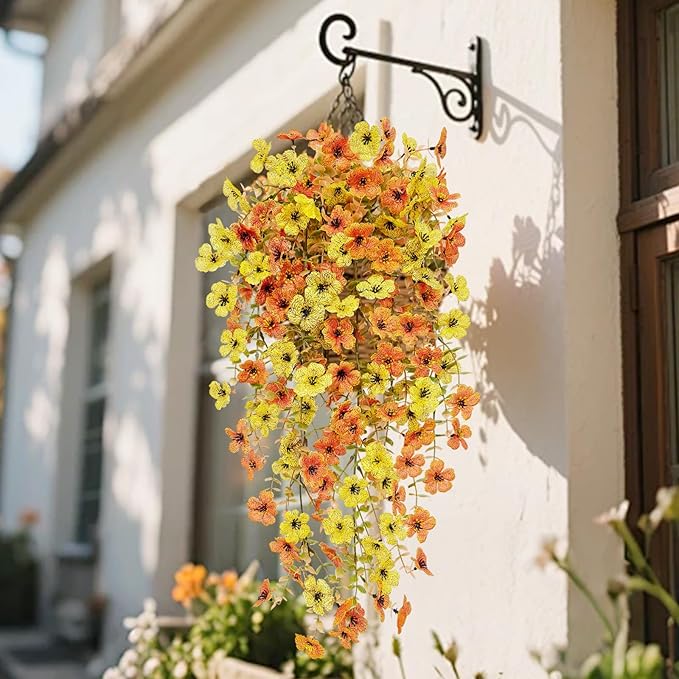 8 Pcs Outdoor Fall Decor, Artificial Mums For Outdoors, Fall Flowers Artificial For Decoration, Fake Mums Faux Mums For Outside Half Sphere, Fake Hanging Plants Plastic Flowers For Outdoors Home Porch