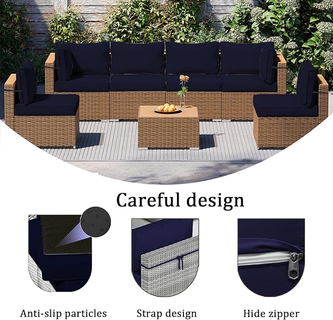 14 Pieces Outdoor Sectional Replacement Cushions for Patio Furniture, 4in Thick Outdoor Sofa Cushions for 6 Seat, Waterproof Deep Seat Couch Patio Cushion Set (Navy Blue)