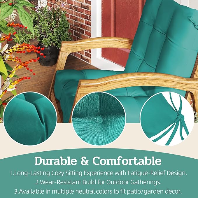 Outdoor Chair Cushions Set of 2, 42x21x4 Inch Patio Cushion for Dining/Rocking Chairs, High Back Soft Seat Pad with Ties, Indoor Outside Use, Fade-Resistant & Waterproof, Lake Blue