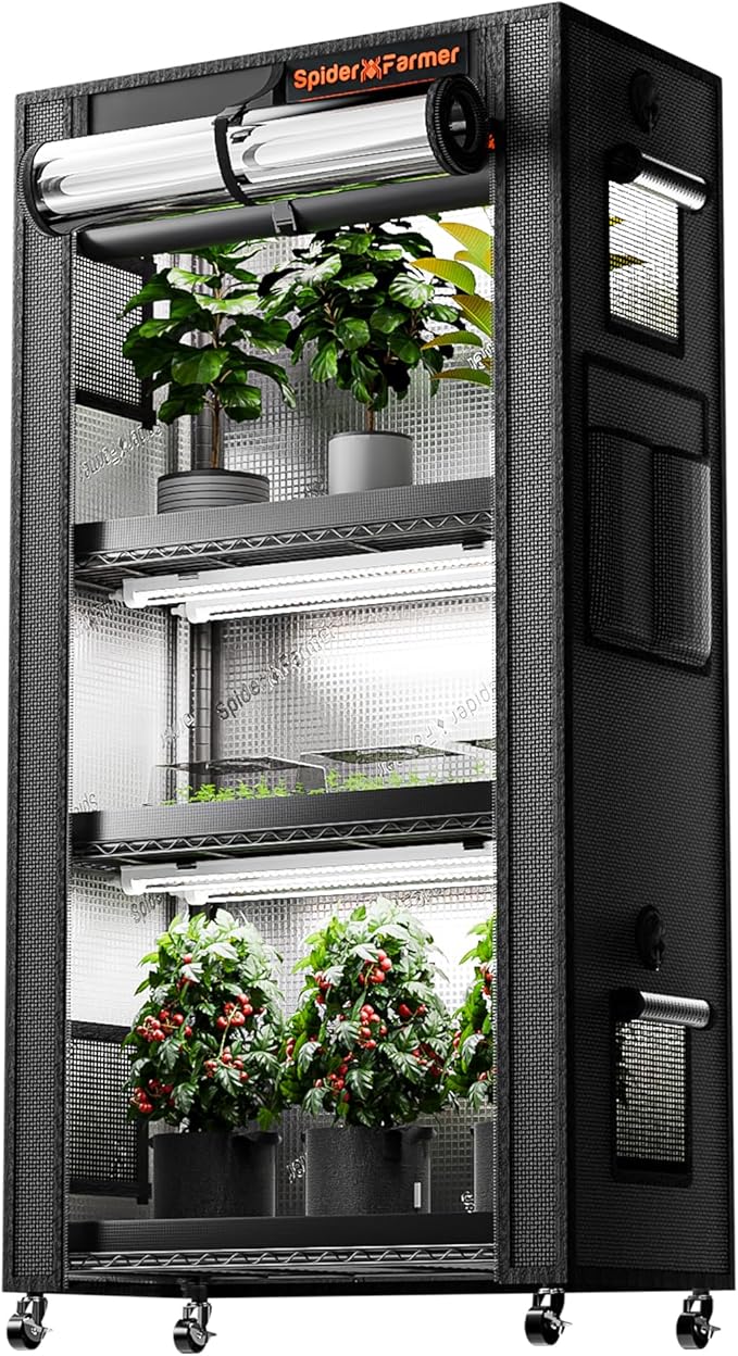 Spider Farmer 2025 Plant Stand with Grow Lights, 4-Tier Plant Shelf with 6Pcs 2ft Full Spectrum LED Lamp and Grow Tent, for Veg Seed Starting Plants Growth Greenhouse 28Lx14Dx59H (Update)