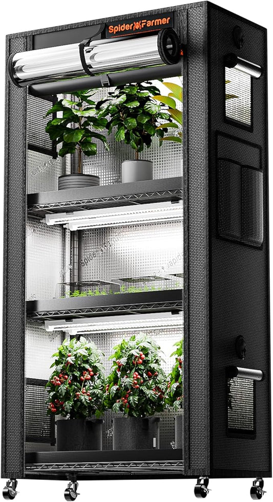 Spider Farmer 2025 Plant Stand with Grow Lights, 4-Tier Plant Shelf with 6Pcs 2ft Full Spectrum LED Lamp and Grow Tent, for Veg Seed Starting Plants Growth Greenhouse 28Lx14Dx59H (Update)