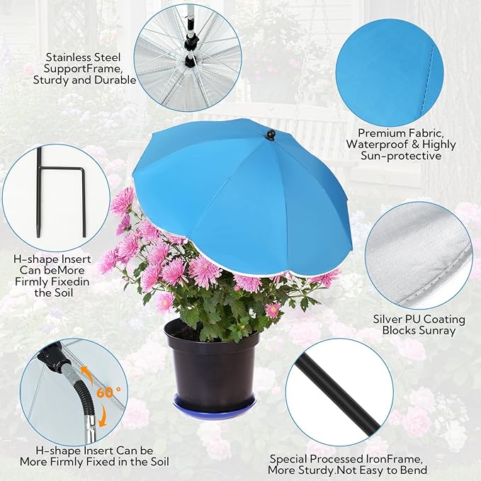 6 Pack Plant Umbrellas for Outdoor Plants, Large Upgraded Plant Shade Umbrella with Adjustable Angle, Sun Shade Cover to Defend Plants From Blazing Sun