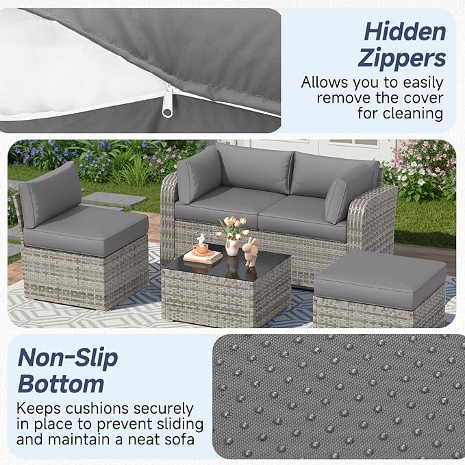 HOMREST Outdoor Replacement Cushions for Patio Furniture,Water-Repellent Sofa Cushion for 4-Seat Rattan Wicker Sectional Patio Conversation Sets,9-Piece Cushions Set for Outdoor Couch,Gray