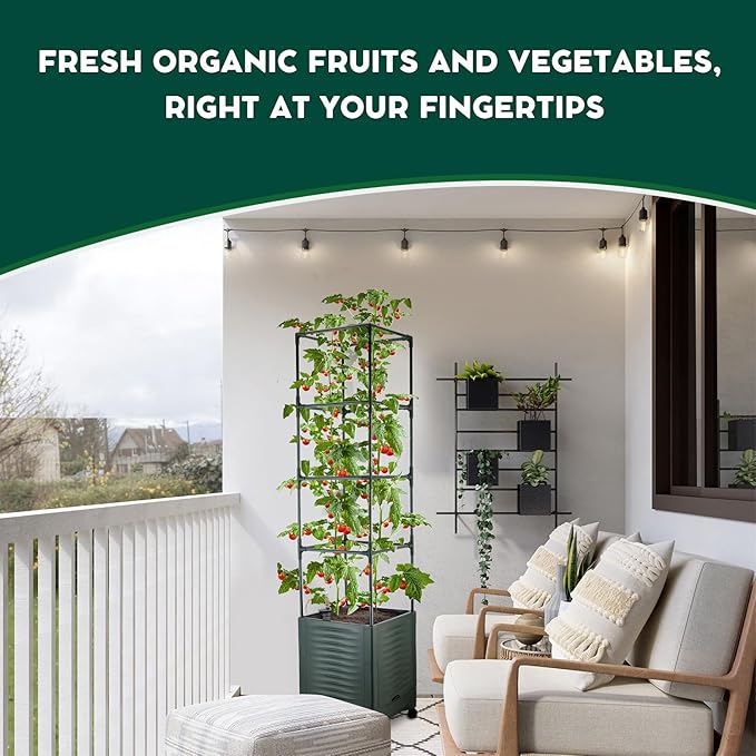 Raised Garden Bed Tomato Planter Trellis for Garden Planter for Tomato Pots for Growing Tomatoes Box Outdoor 55" Self Watering Metal Trellis-Second-Generation Launch-1-Pack Plant Pot – NOT a Set of 2