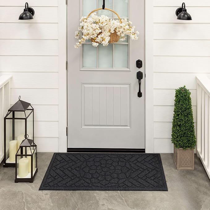 Mohawk Home Entryway Door Mat 2' X 4' All Weather Outdoor Non Slip Recycled Rubber Doormat, Brick Path Impressions Black