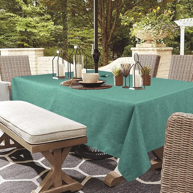 Outdoor Tablecloth Wrinkle-Free Stain Resistant Waterproof Polyester Fabric Table Cover with Zipper Umbrella Hole for Picnic/Party/Dinner/Patio Garden(60×84inch,Zippered,Green)