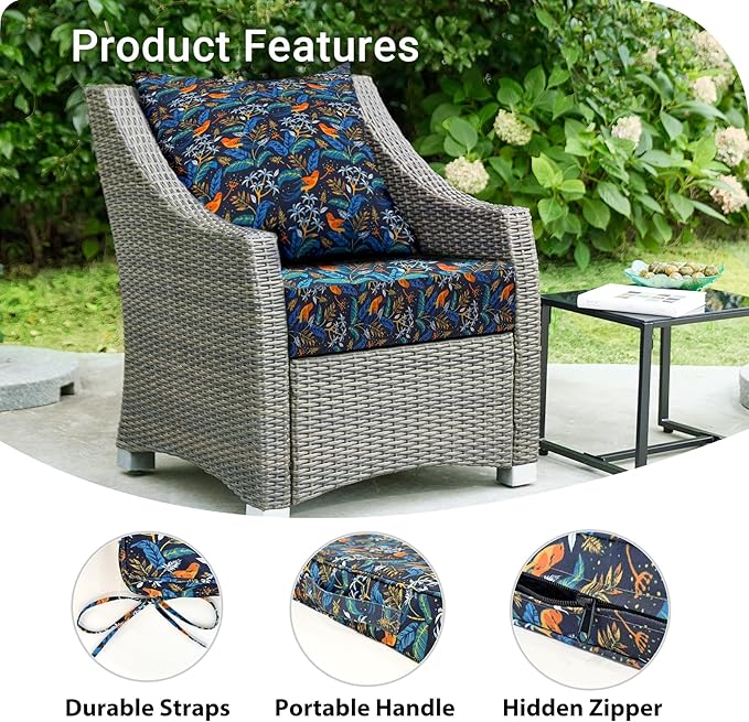 Outdoor Cushions for Patio Furniture,Outdoor Seat Cushion Set 24 x 24 x 5.75 Inch,Waterproof & Fade Resistant Outdoor Chair Cushions,Deep Patio Chair Cushion with Removable Cover,Nightingale