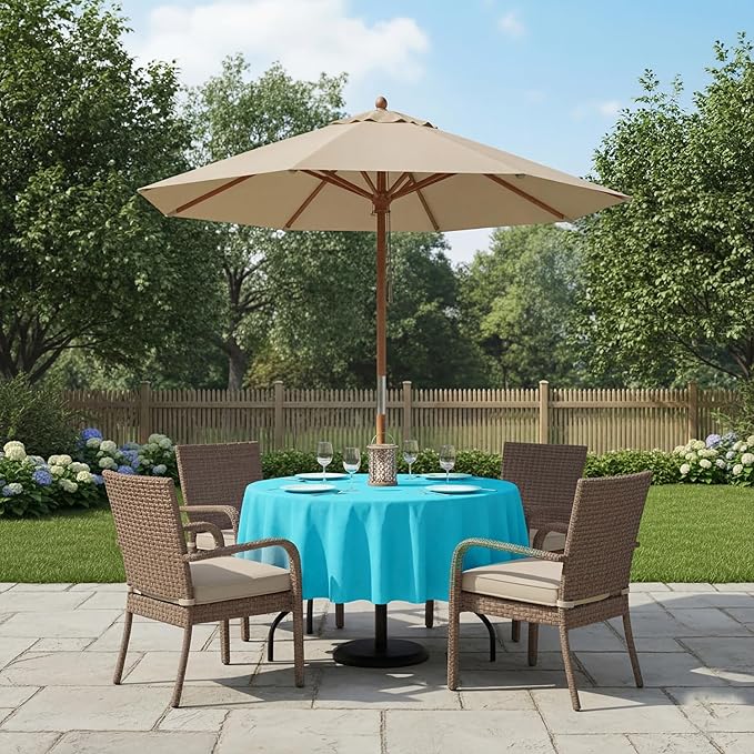 Outdoor Tablecloth Wrinkle-Free Stain Resistant Waterproof Polyester Fabric Table Cover with Zipper Umbrella Hole for Picnic/Party/Dinner/Patio Garden(70inch Round,Zippered,Aqua)