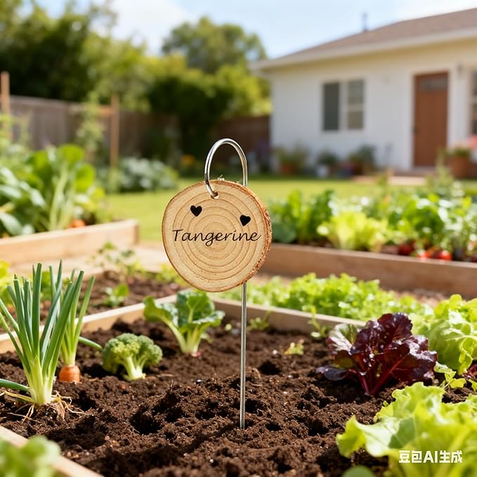 50 Pack Wooden Plant Labels, BetterJonny Natural Wood Garden Markers with Stainless Steel Stake Decorative for Outdoor Waterproof Plant Name Tags Garden Tags