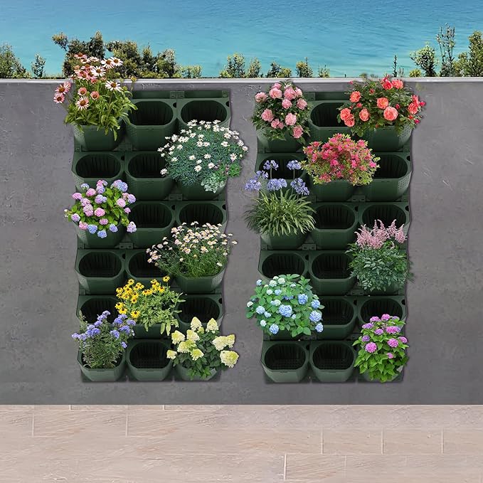 Wall Planter with 36 Pots, Vertical Garden Wall-Mounted Indoor & Outdoor Flower Pot Holder for Herbs, Vegetables, Succulents, Plastic Planter with Drainage Holes (Army Green)