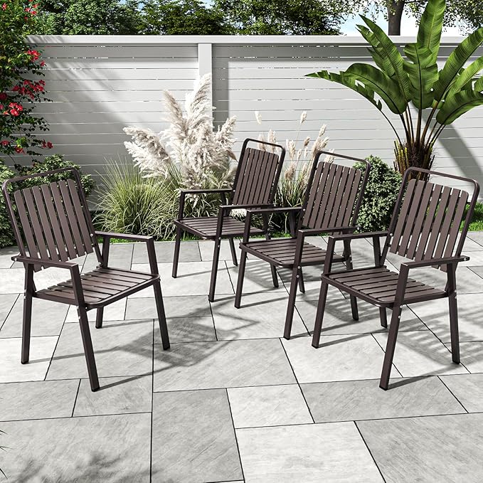 350LBS Outdoor Patio Chairs Set of 4, Patio Dining Chairs with Metal Frame, Heavy-Duty Outdoor Chairs with Armrest for Garden, Poolside, Backyard, Lawn