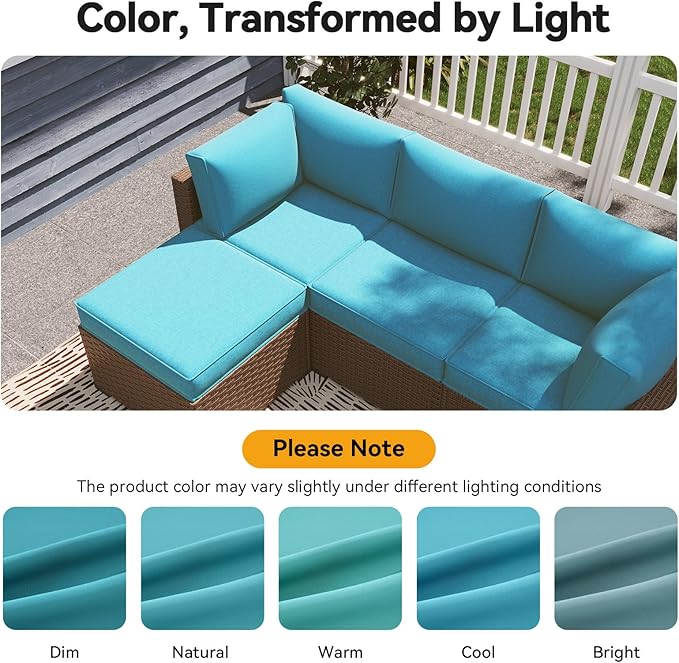 Aoxun Outdoor Replacement Cushions for Patio Furniture, 4'' Water-Repellent Sofa Cushion for 4-Seat Rattan Wicker Sectional, Deep Seats & Fade Resistant (9-Piece, Sky Blue)