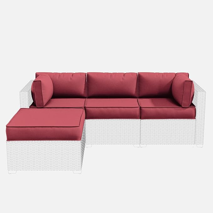 Patio Furniture Cushions, Replacement Outdoor Cushions for 4-Seat Patio Furniture, Waterproof Cushions for Outdoor Sectional Sofa Couch, Fuchsiared