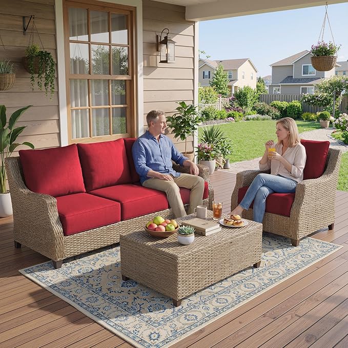 Belord Luxury 6" Thick Outdoor Cushion 4 Set - 22 x24 Inch 28D Sponge Filling Fade-Resistant Chair Cushion, Spill Proof Removable Patio Furniture Replacement Cushion for Sofa Bench Swing - Red