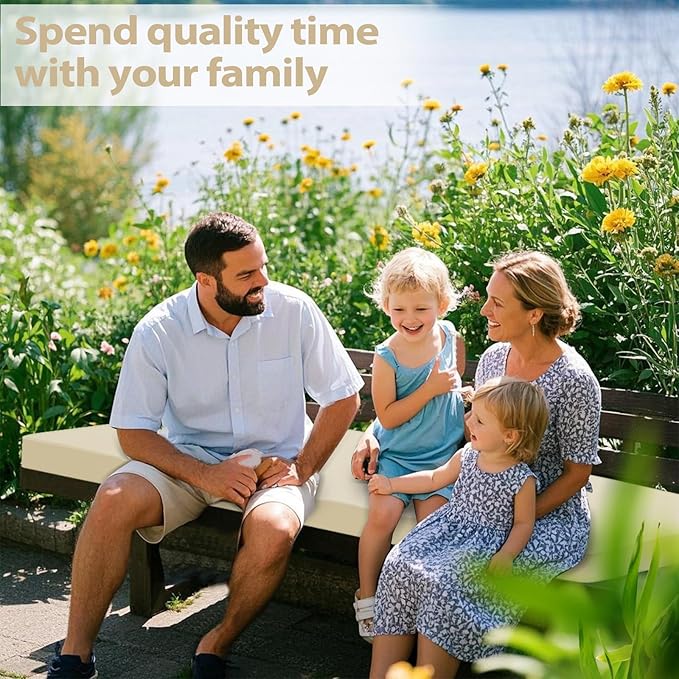 Outdoor Bench Cushion 42 x 18 x 3 Inch with Ties, Thick Waterproof Porch Swing Cushions for Patio Furniture Chair Pad, Seat Sofa Garden Replacement Cushion Sponge Filling
