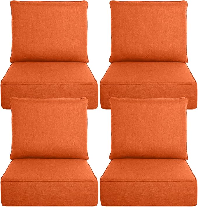 Belord Luxury 6" Thick Outdoor Cushion 4 Set - 22 x24 Inch 28D Sponge Filling Fade-Resistant Chair Cushion, Spill Proof Removable Patio Furniture Replacement Cushion for Sofa Bench Swing - Orange