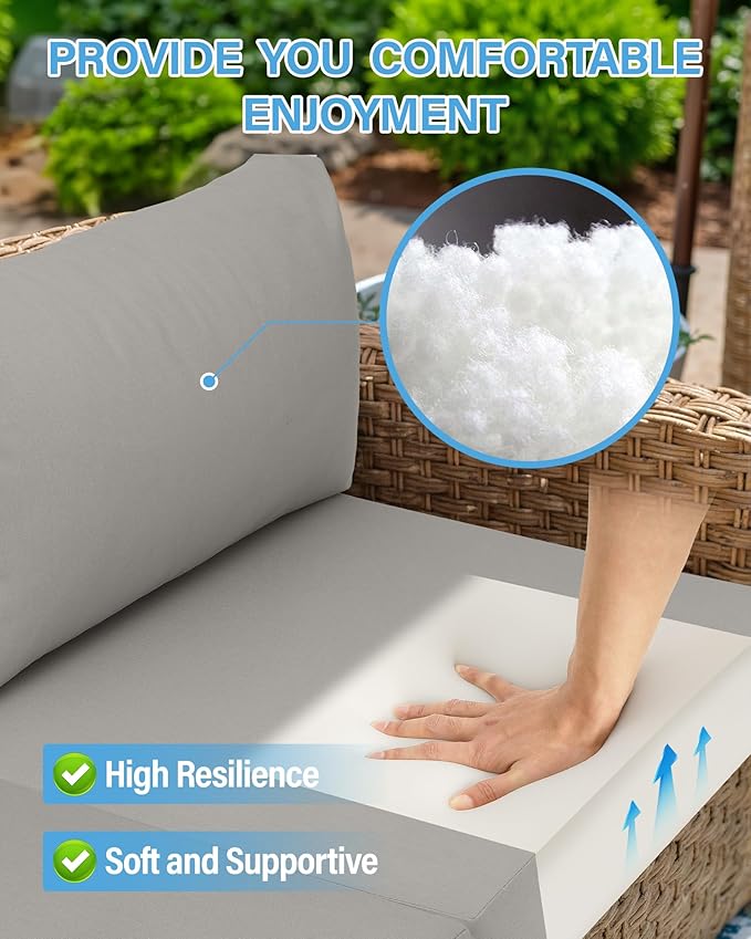 YEFU Outdoor Cushions for Patio Furniture: Replacement Cushions for Outdoor Furniture - Waterproof Couch Cushion - Fade-Resistant/Easy Clean - 14 Piece Sectional Cushion - Nonslip/Storage Bag/Grey