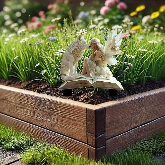 Bohemian Fairy Flower Pot Decor, Fairy Garden Accessories for Home or Garden (Wolf Elf)