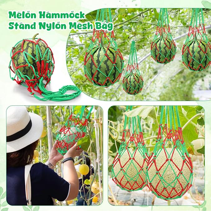 Nuenen 12 Pcs Watermelon Net Melon Hammock Melon Cradle Plant and Garden Supports Pumpkin Support Hanging Bag Protects Watermelons, Honeydew, Squash, Cantaloupes (Red,Green)